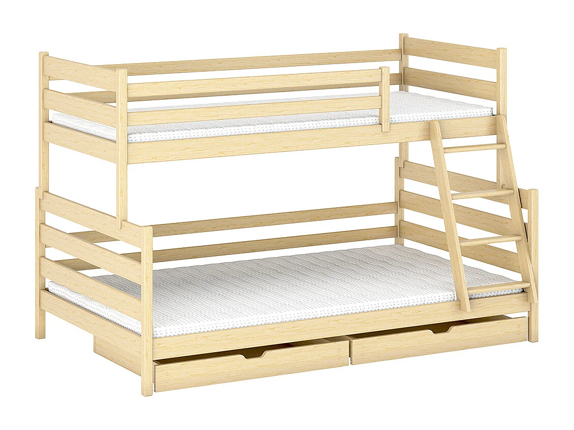 Lit superposé 90-120x200 sommiers et tiroirs inclus Léo Bois