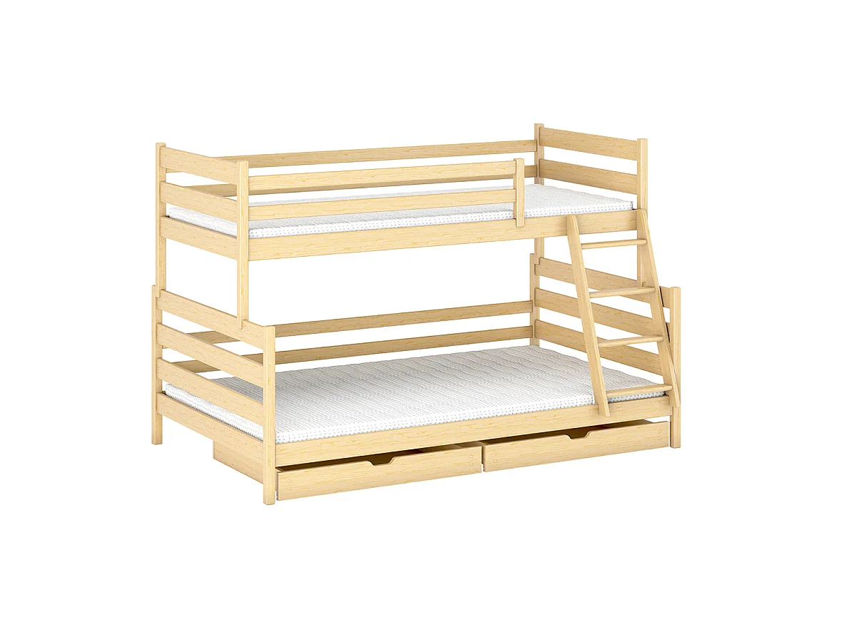 Lit superposé 90-120x200 sommiers et tiroirs inclus Léo Bois