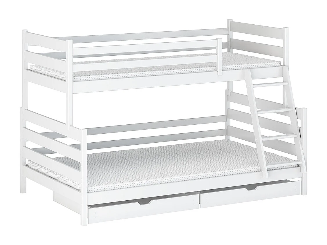 Lit superposé 90-120x200 sommiers et tiroirs inclus Léo Blanc