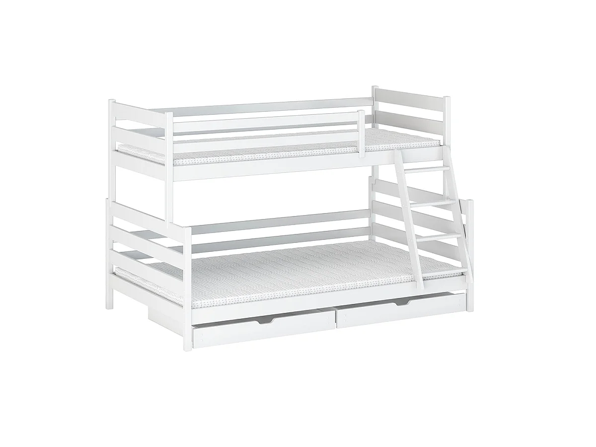 Lit superposé 90-120x200 sommiers et tiroirs inclus Léo Blanc