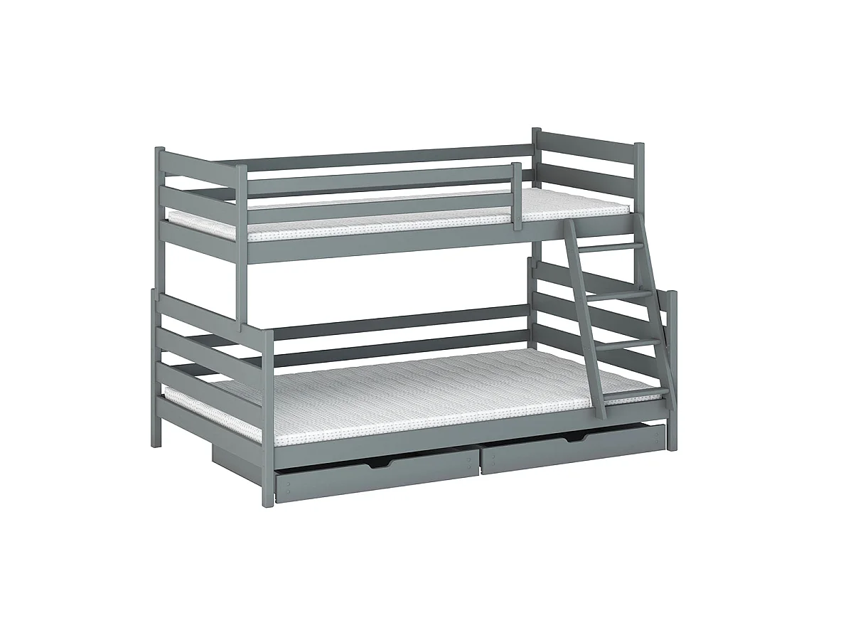 Lit superposé 90-120x200 sommiers et tiroirs inclus Léo Gris