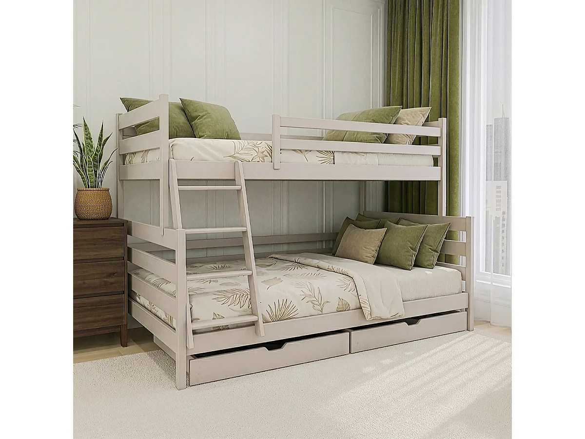 Lit superposé 90-120x200 sommiers et tiroirs inclus Léo Cachemire