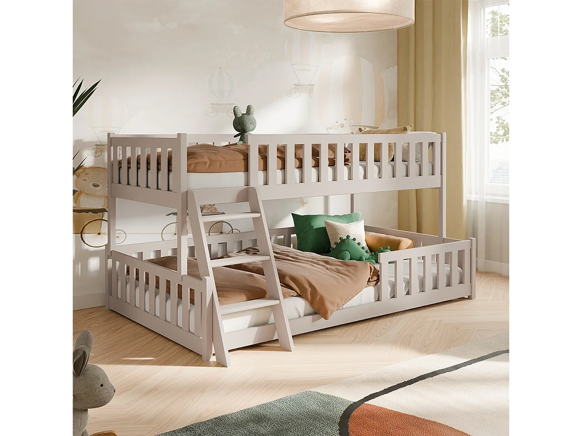 Lit superposé 90-120x200 au sol sommiers inclus Léane Cachemire