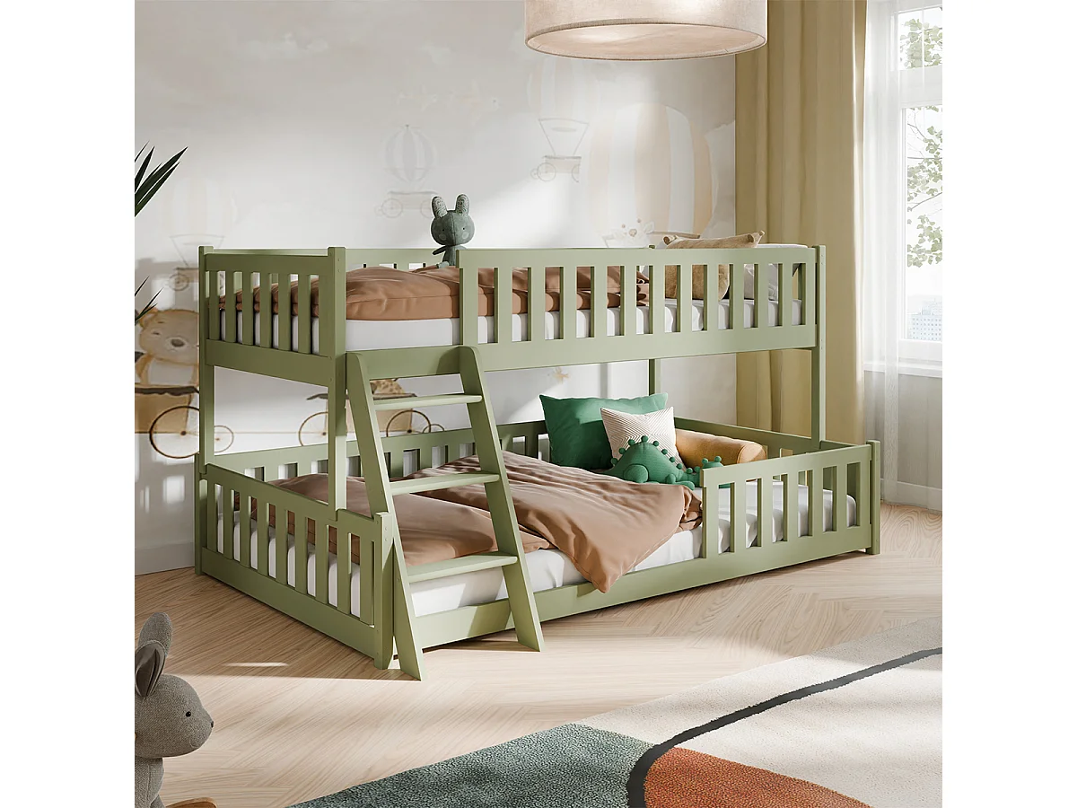 Lit superposé 90-120x200 au sol sommiers inclus Léane Olive