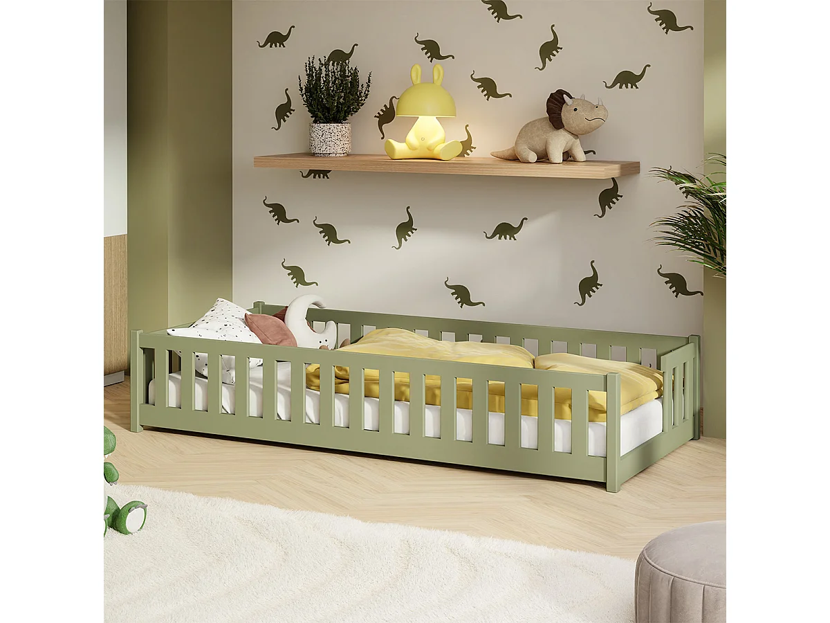 Lit au sol 90x190 sommier inclus Théa Olive