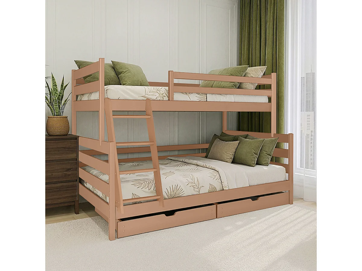 Lit superposé 90-120x200 sommiers et tiroirs inclus Léo Marron