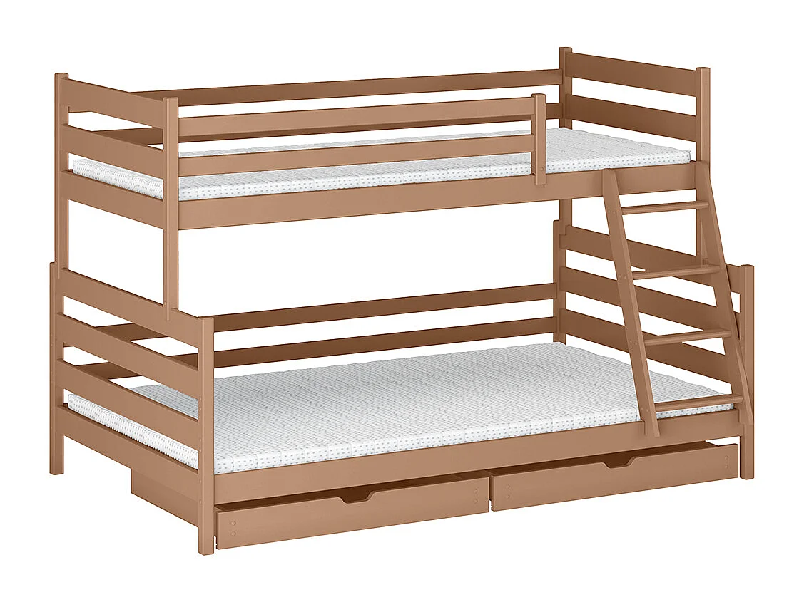 Lit superposé 90-120x200 sommiers et tiroirs inclus Léo Marron