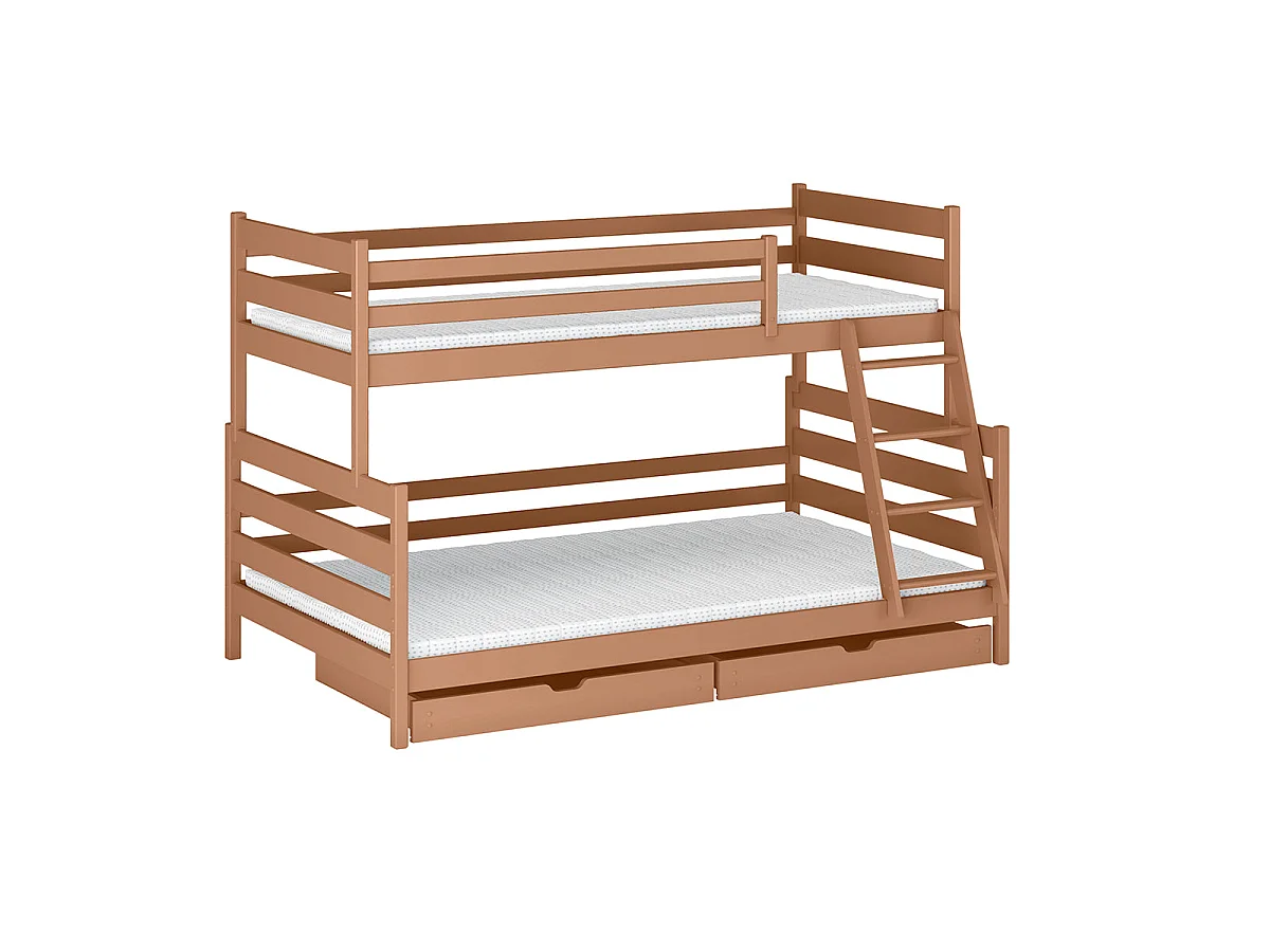 Lit superposé 90-120x200 sommiers et tiroirs inclus Léo Marron
