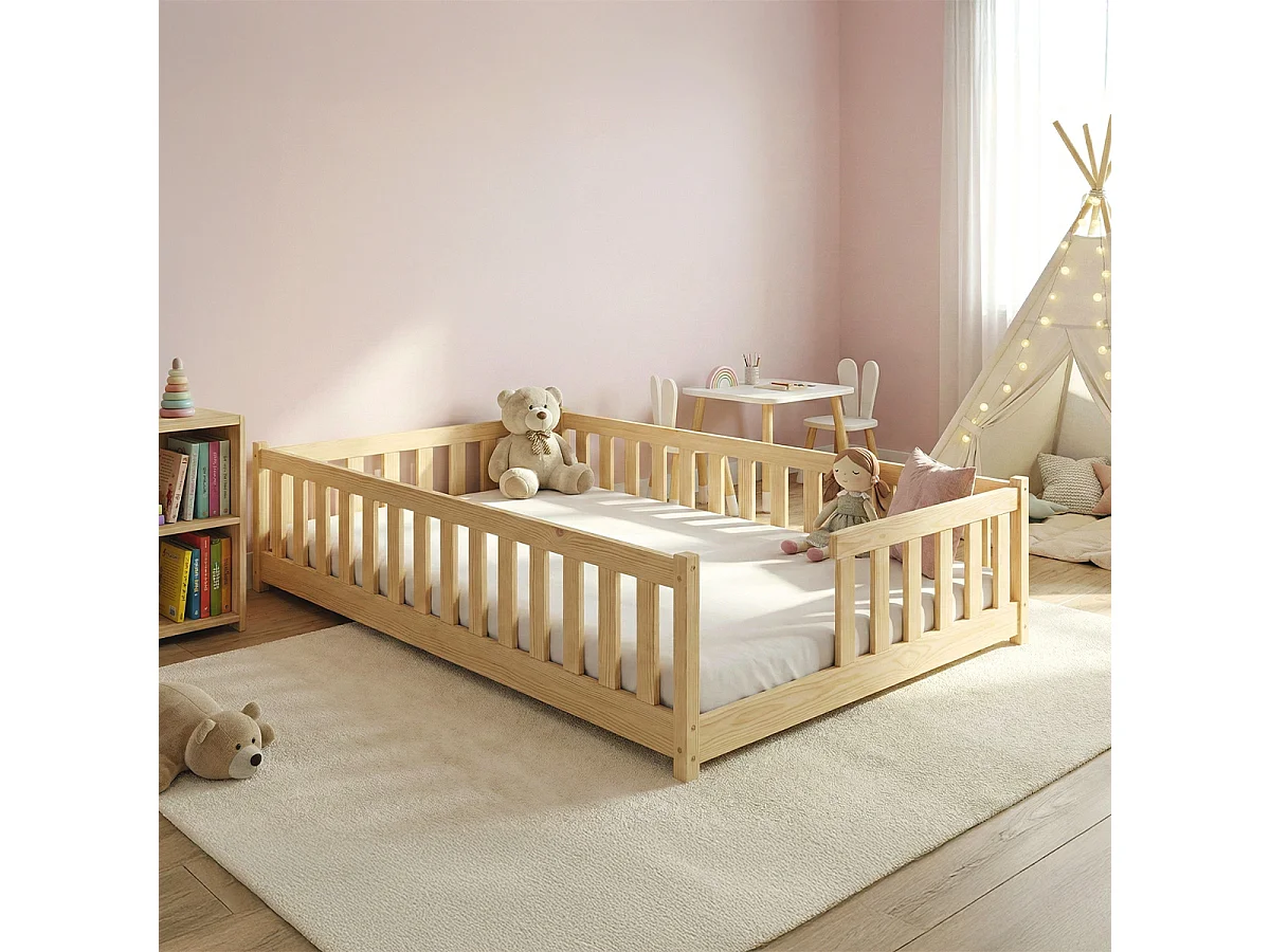 Lit au sol 120x200 sommier inclus Théa Bois