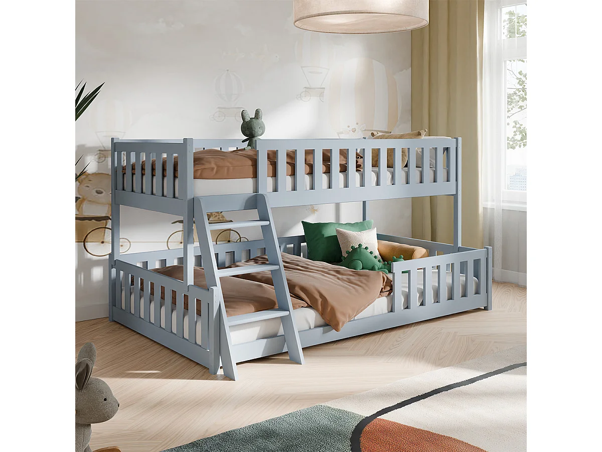 Lit superposé 90-120x200 au sol sommiers inclus Léane Gris