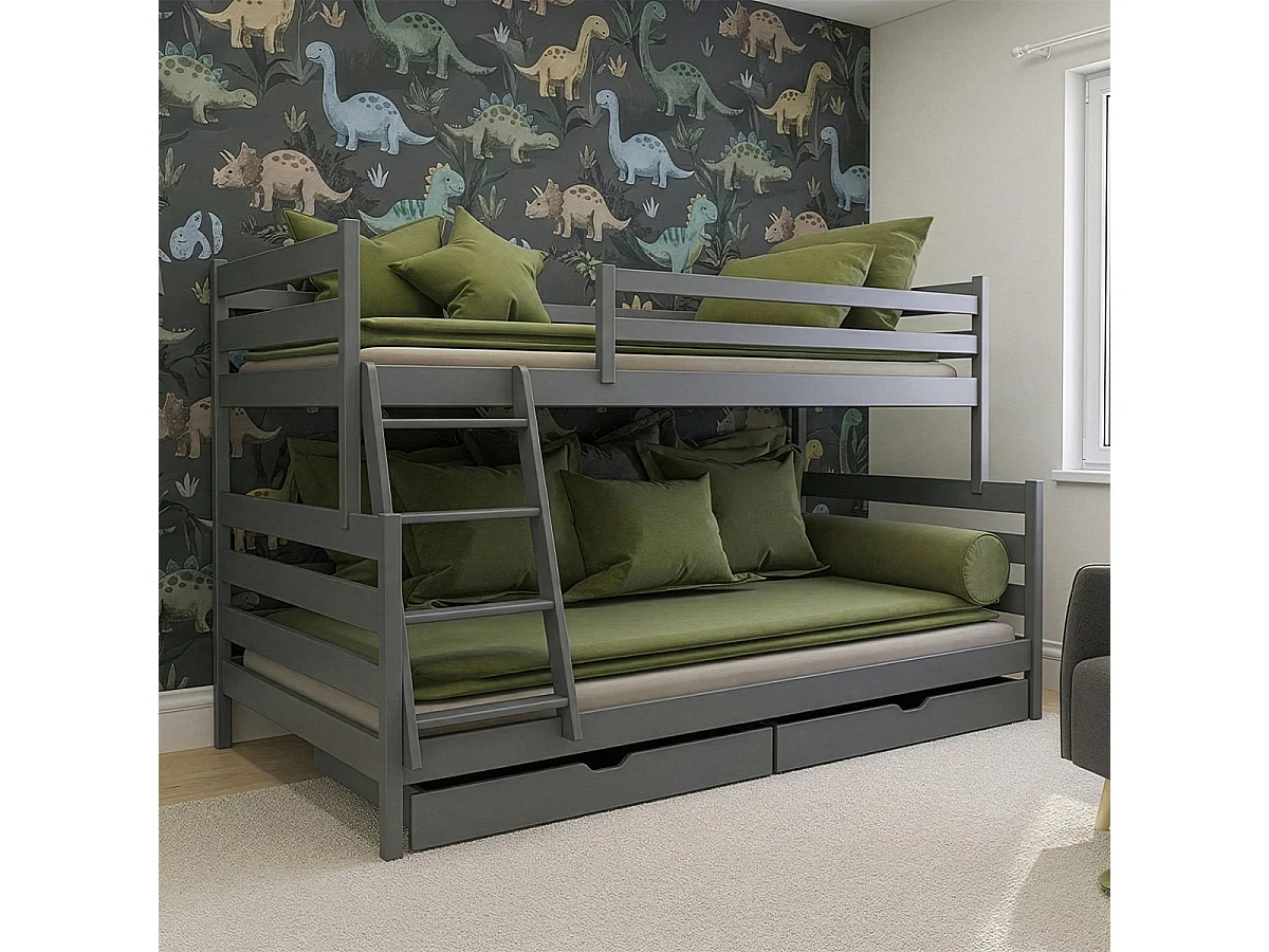 Lit superposé 90-120x200 sommiers et tiroirs inclus Léo Anthracite