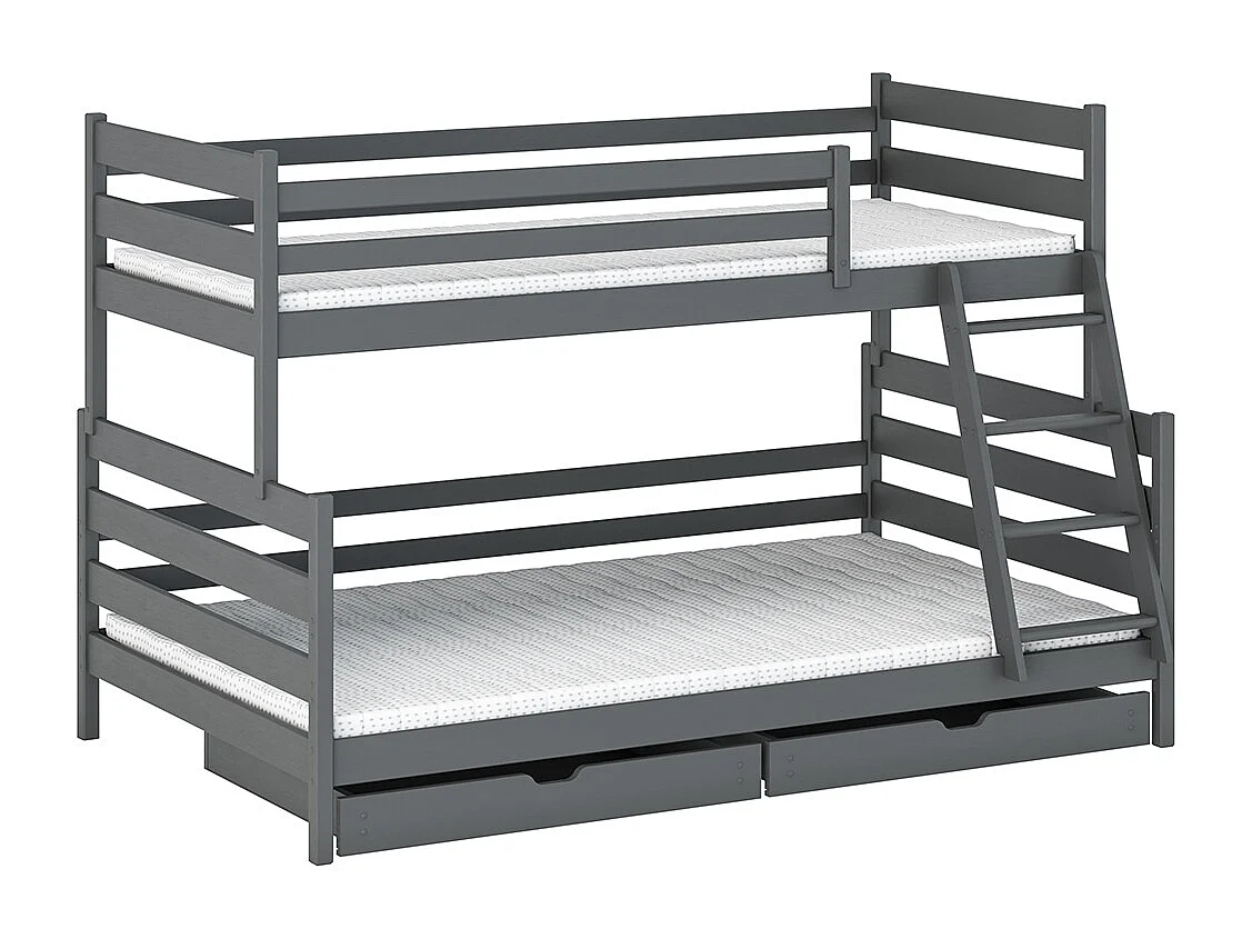 Lit superposé 90-120x200 sommiers et tiroirs inclus Léo Anthracite
