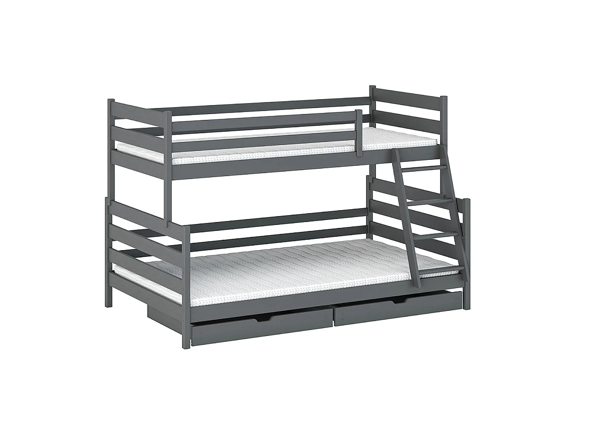 Lit superposé 90-120x200 sommiers et tiroirs inclus Léo Anthracite