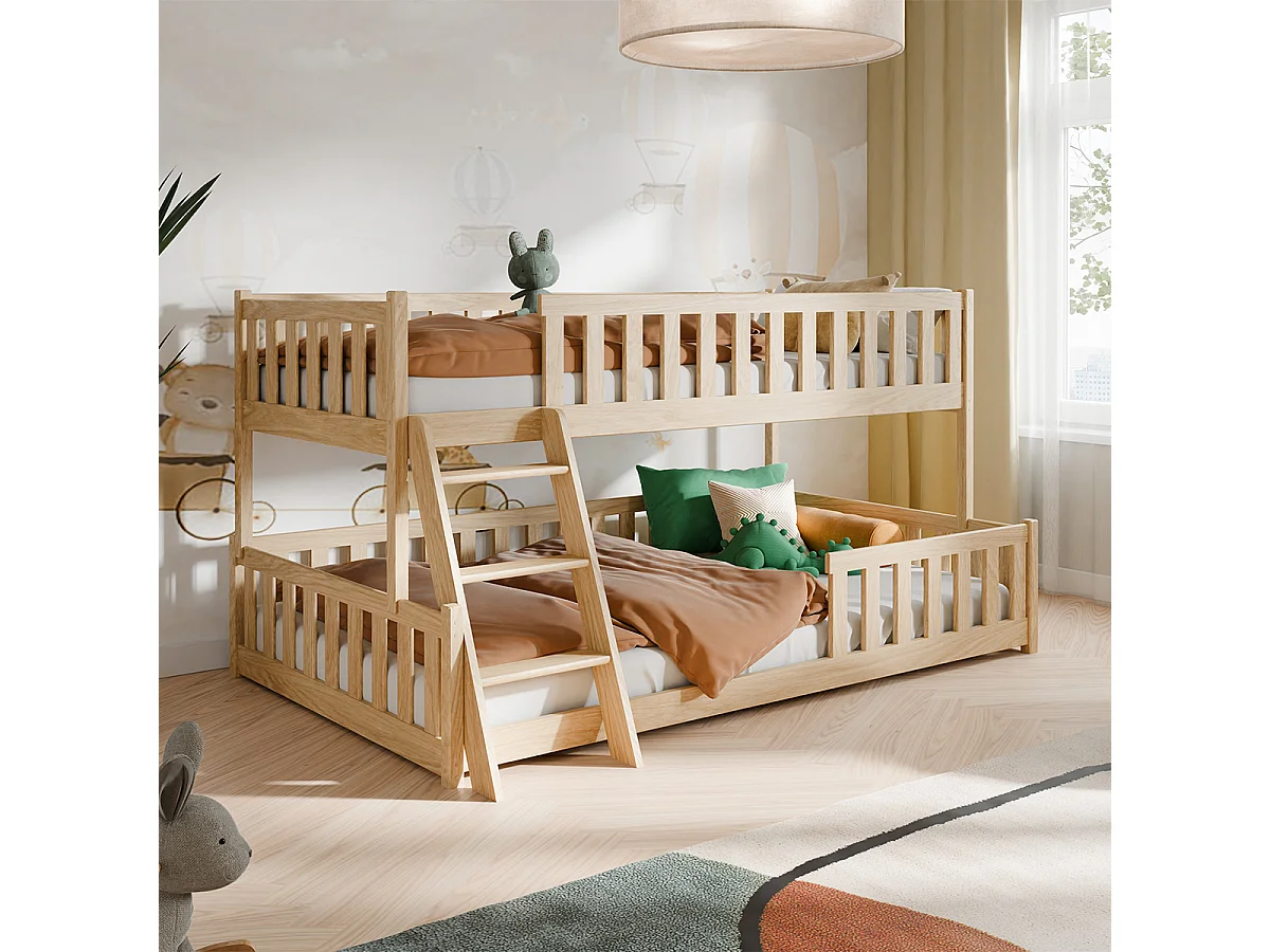 Lit superposé 90-120x200 au sol sommiers inclus Léane Bois