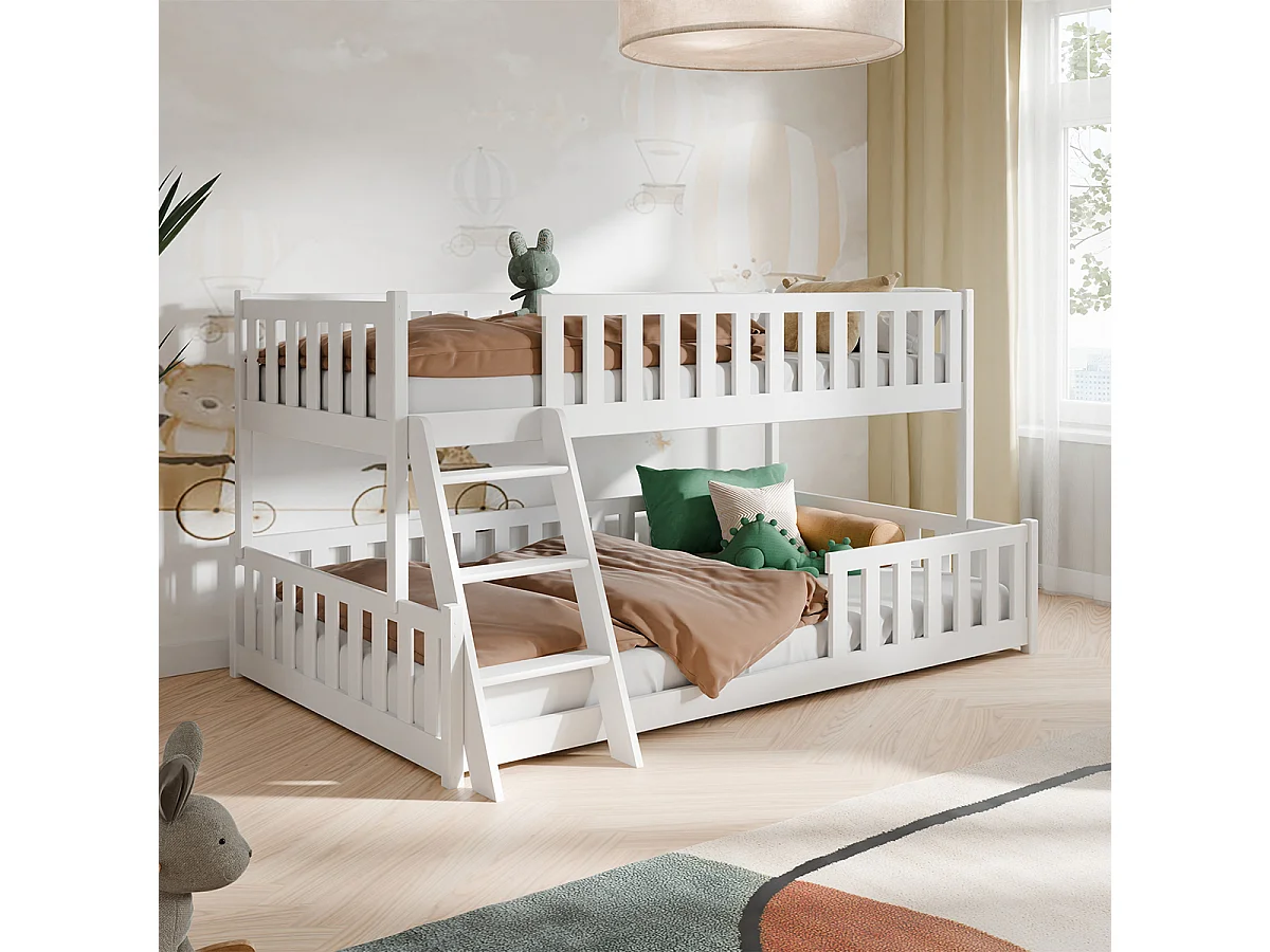 Lit superposé 90-120x200 au sol sommiers inclus Léane Blanc