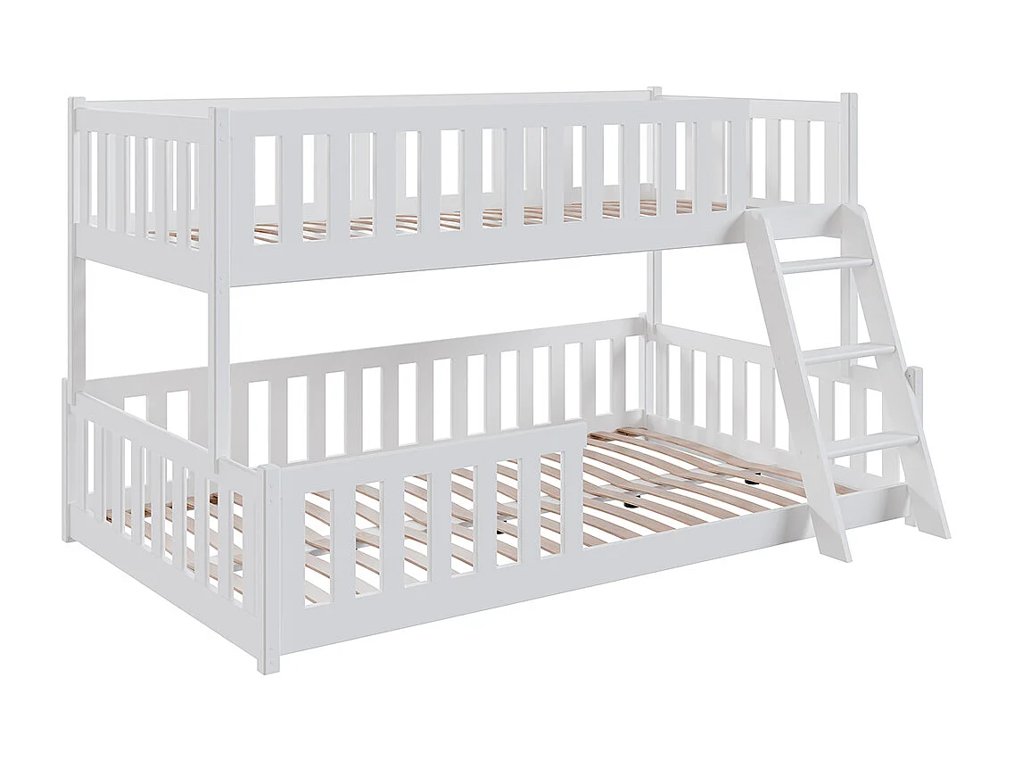 Lit superposé 90-120x200 au sol sommiers inclus Léane Blanc