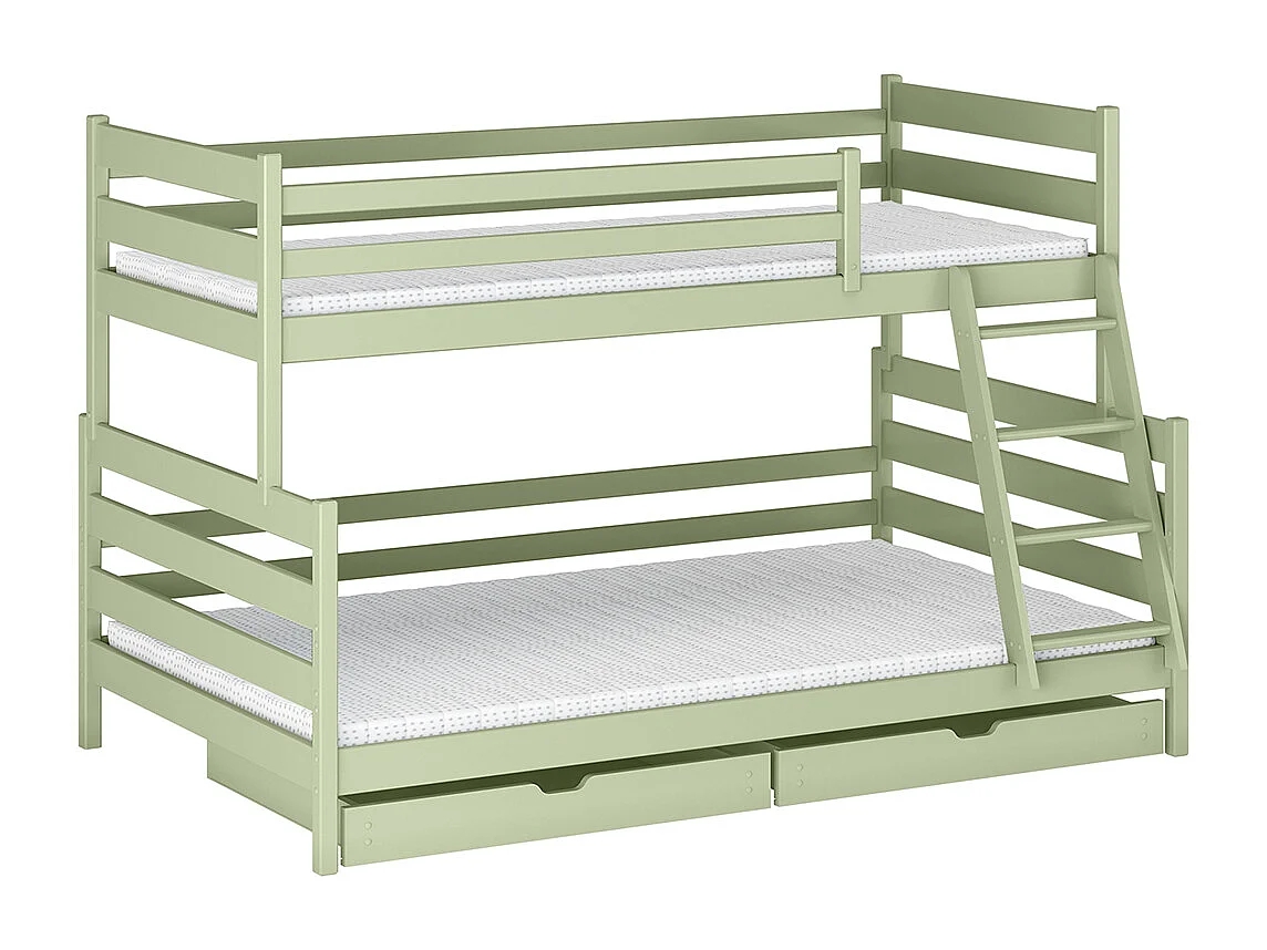 Lit superposé 90-120x200 sommiers et tiroirs inclus Léo Olive