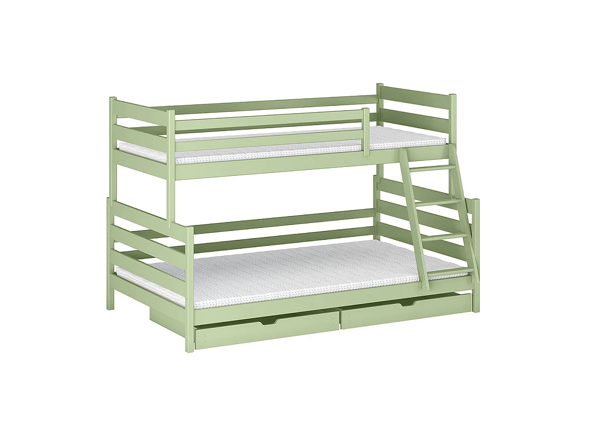 Lit superposé 90-120x200 sommiers et tiroirs inclus Léo Olive