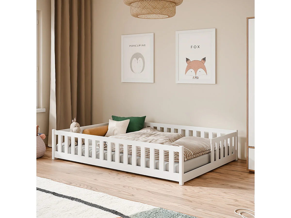 Lit au sol 140x200 sommier inclus Théa Blanc