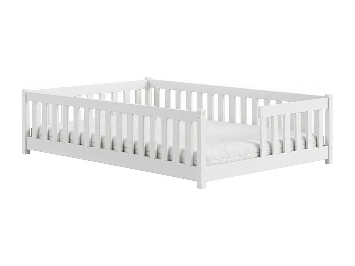 Lit au sol 140x200 sommier inclus Théa Blanc