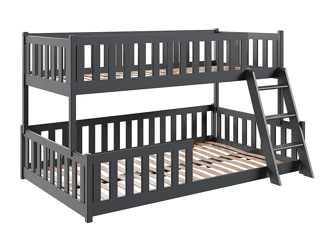 Lit superposé 90-120x200 au sol sommiers inclus Léane Anthracite