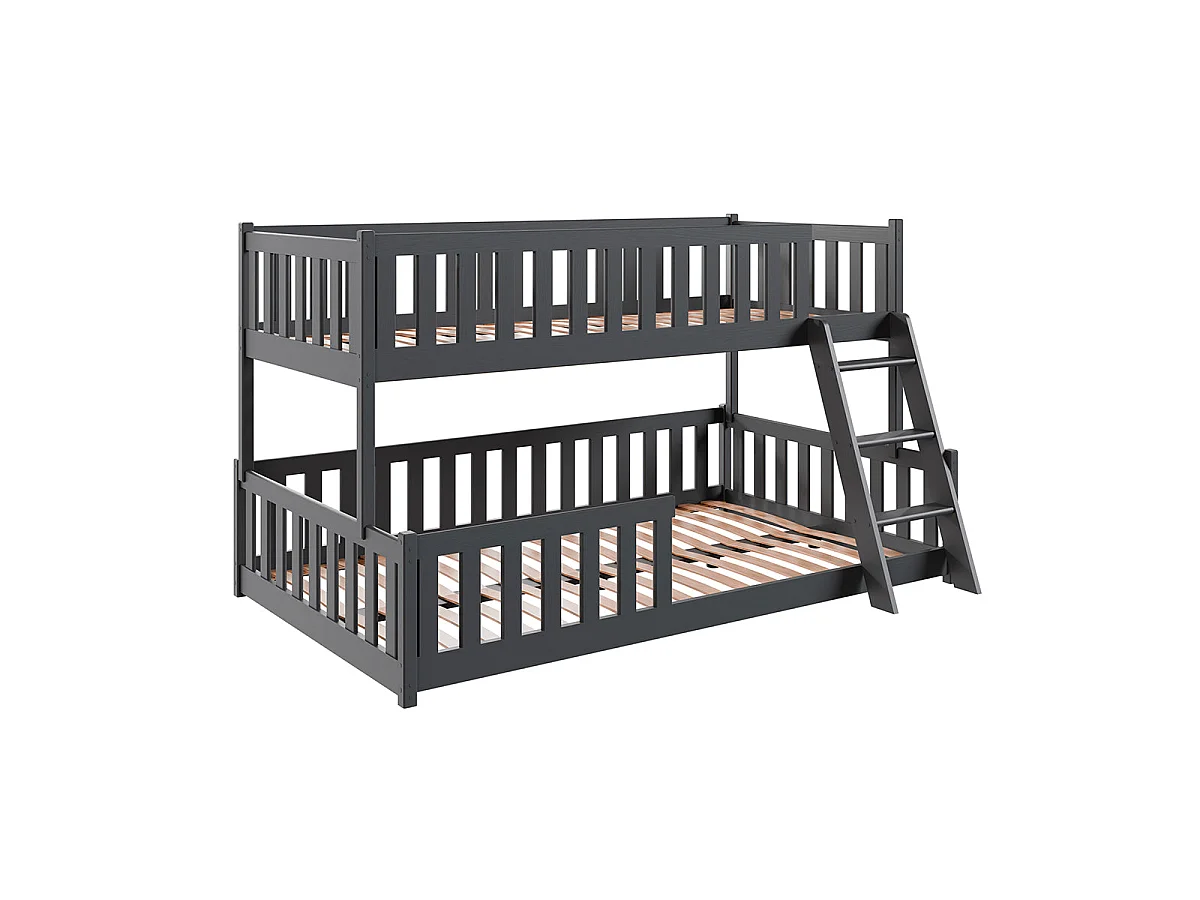 Lit superposé 90-120x200 au sol sommiers inclus Léane Anthracite