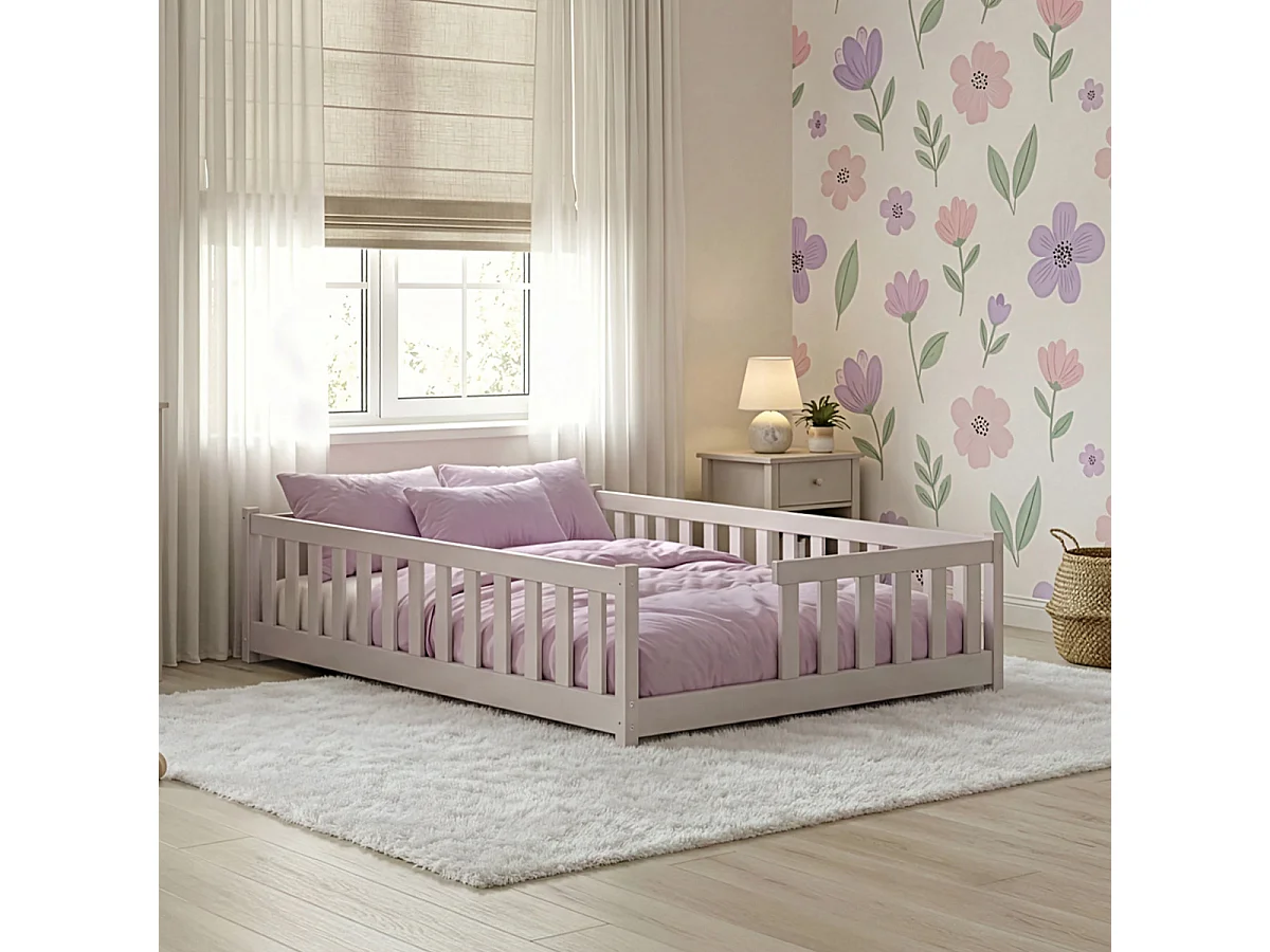 Lit au sol 140x200 sommier inclus Théa Cachemire