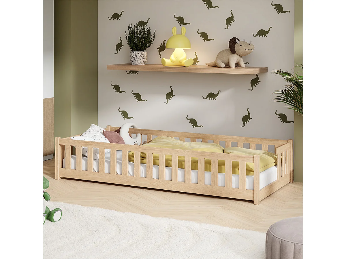 Lit au sol 90x190 sommier inclus Théa Bois