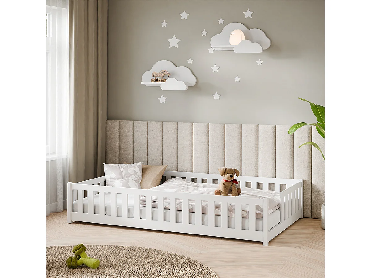 Lit au sol 120x200 sommier inclus Théa Blanc