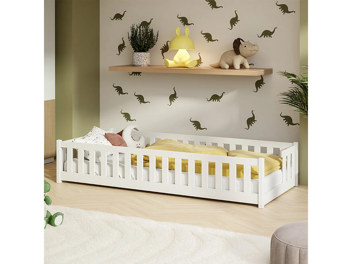 Lit au sol 90x190 sommier inclus Théa Blanc