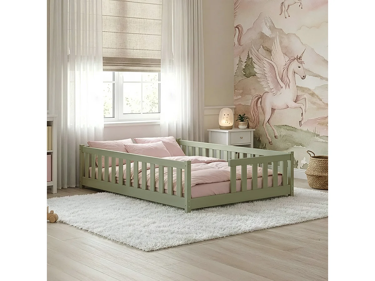 Lit au sol 120x200 sommier inclus Théa Olive