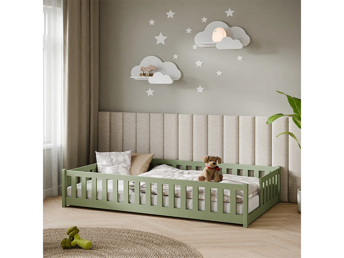 Lit au sol 120x200 sommier inclus Théa Olive