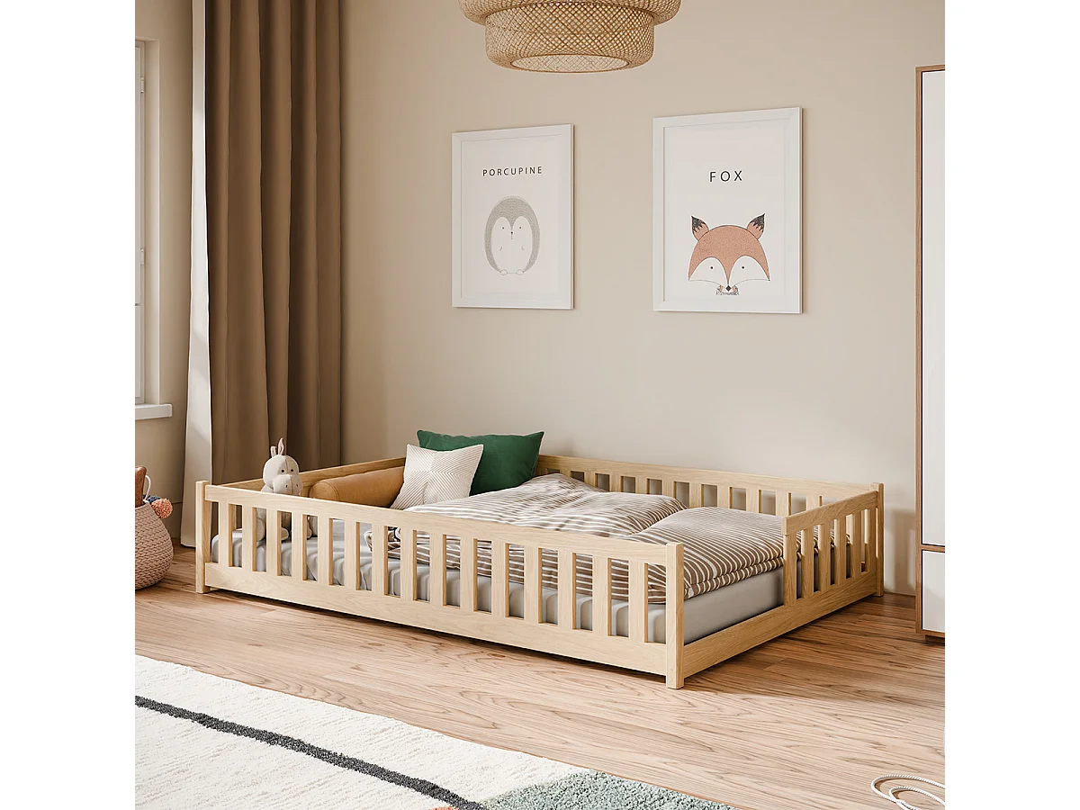 Lit au sol 140x200 sommier inclus Théa Bois