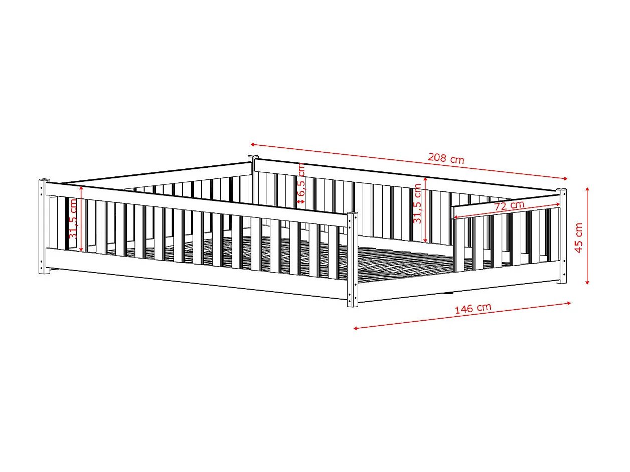Lit au sol 140x200 sommier inclus Théa Bois
