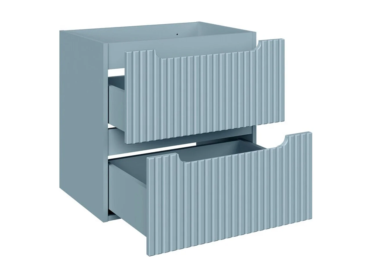 Ensemble de salle de bain suspendu VANO bleu denim 90cm : meuble sous vasque à tiroirs + vasque à encastrer blanche + colonne