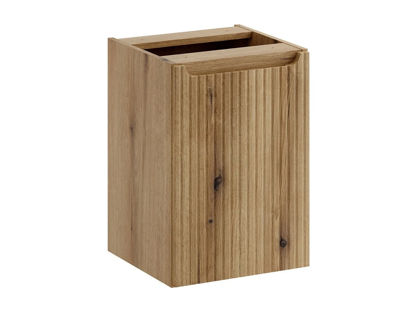 Ensemble VANO bleu denim et chêne clair 130cm : meubles sous vasque à tiroirs et panier à linge + plan pour vasque + colonne