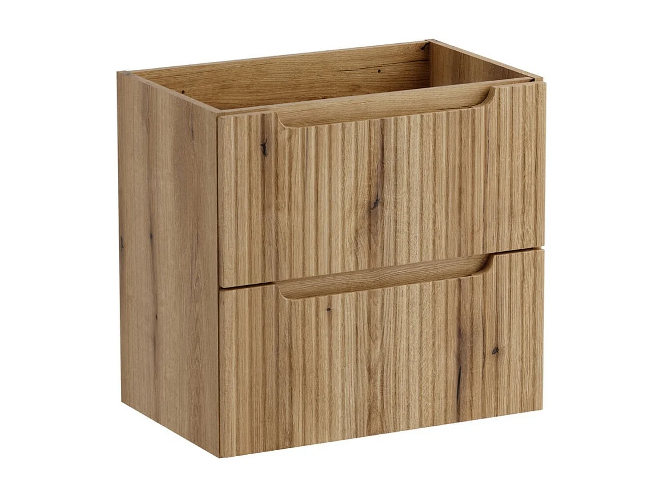 Conjunto de baño suspendido VANO roble claro 90cm: mueble bajo lavabo con cajones + lavabo encastrado + columna