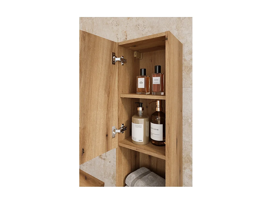 Conjunto de baño suspendido VANO roble claro 110cm: mueble bajo lavabo con cajones + encimera para lavabo + columna