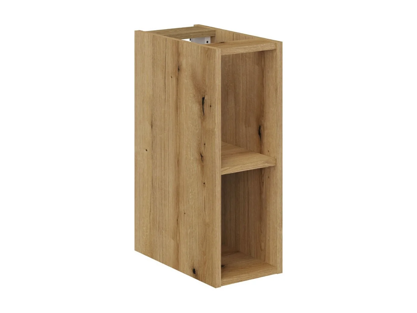 Ensemble VANO bleu denim et chêne clair 170cm : meubles sous vasque à tiroirs avec niches visibles + vasques grises + colonne