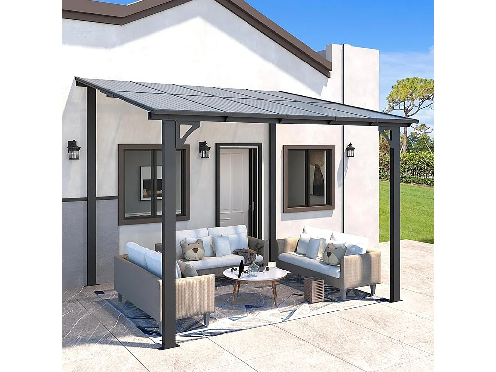 YODOLLA - Pergola Murale en Aluminium - toit incliné - Résistant aux UV & Vent - Tonnelle Jardin Exterieur - 2.4x3m - Noir