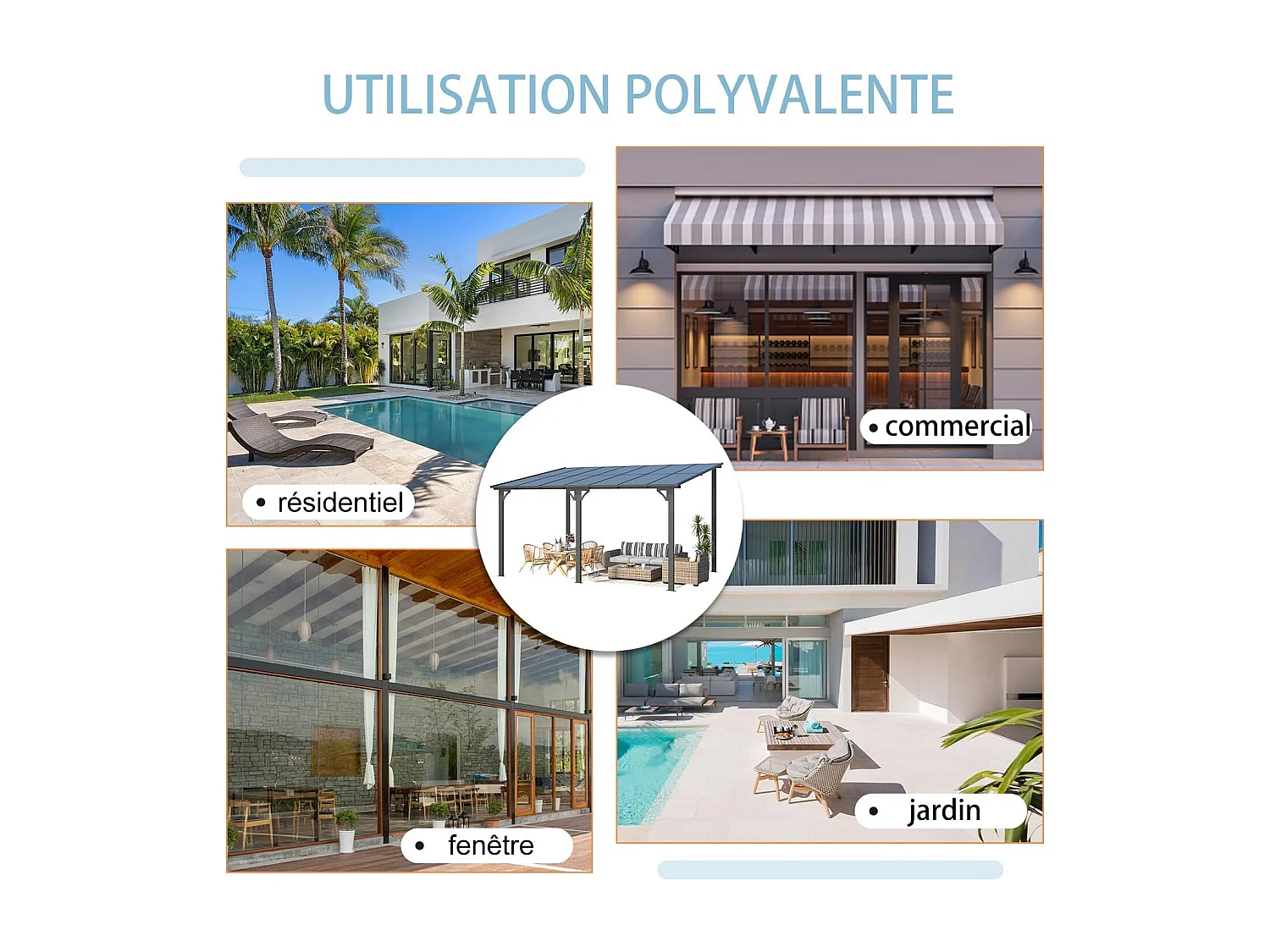 YODOLLA - Pergola Murale en Aluminium - toit incliné - Résistant aux UV & Vent - Tonnelle Jardin Exterieur - 2.4x3m - Noir