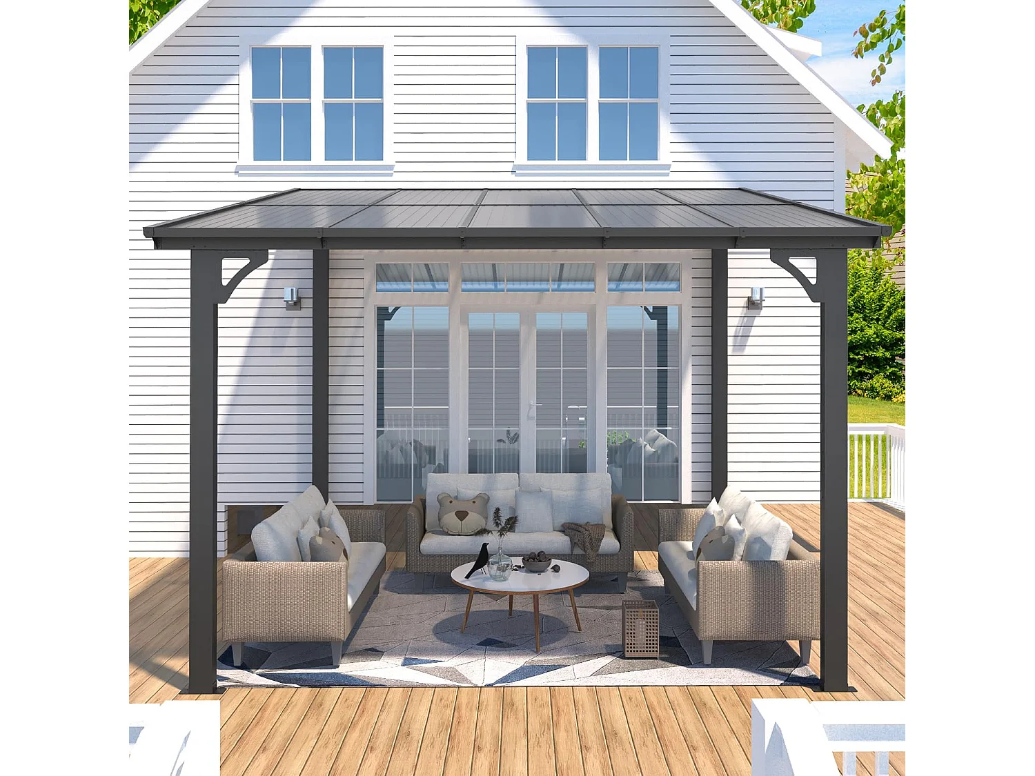 YODOLLA - Pergola Murale en Aluminium - toit incliné - Résistant aux UV & Vent - Tonnelle Jardin Exterieur - 2.4x3m - Noir