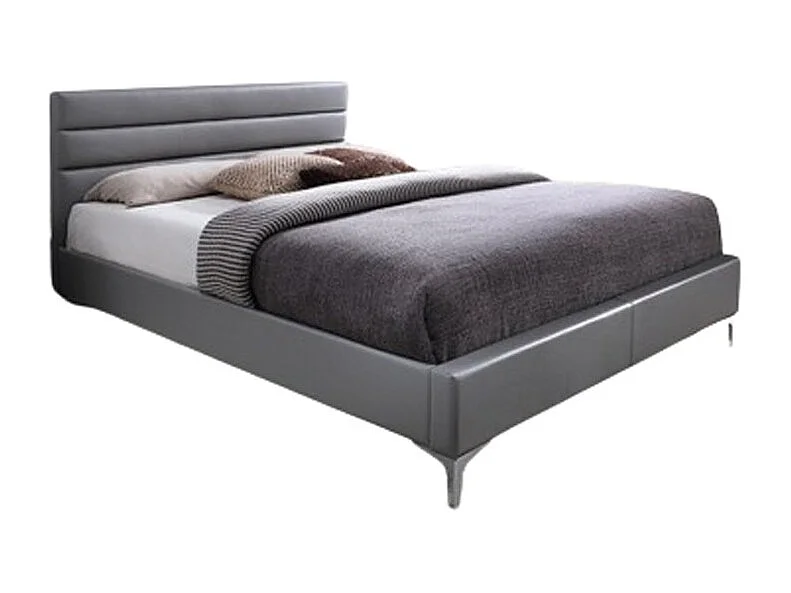 Bettset THOMAS 160x200 mit Lattenrost + 2 runde Nachttische – Grau und Holz