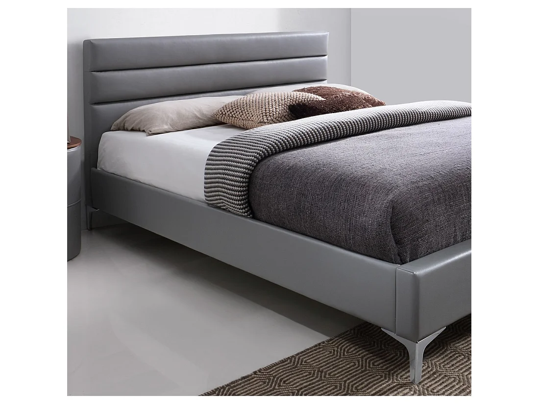 Bett mit Lattenrost THOMAS 160x200 in Kunstleder, Farbe Grau