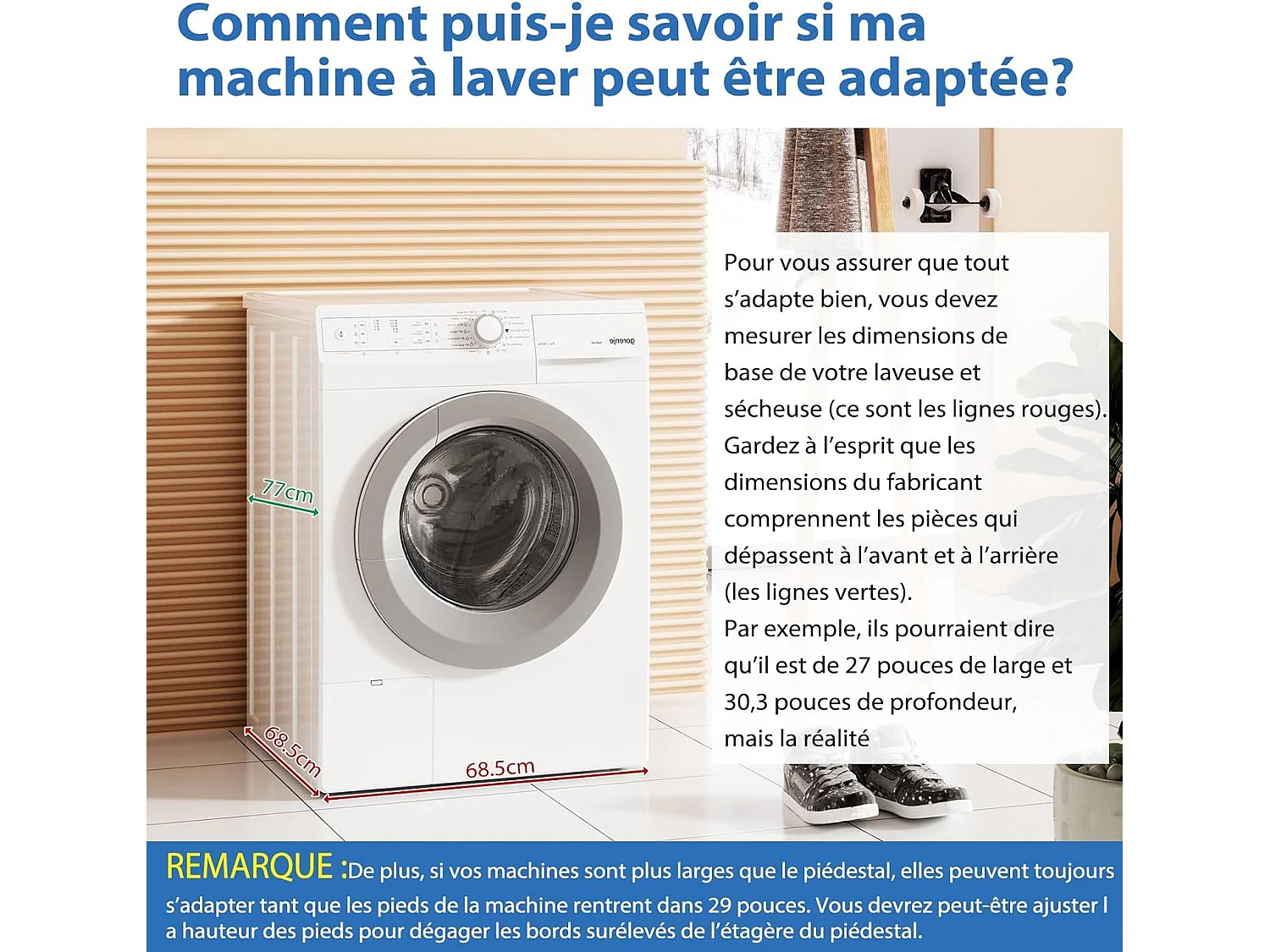 YODOLLA Support Machine à Laver 73x73x58 cm - Métal, Charge 320kg - avec Tiroir et Placard, Pieds Antidérapants - Blanc