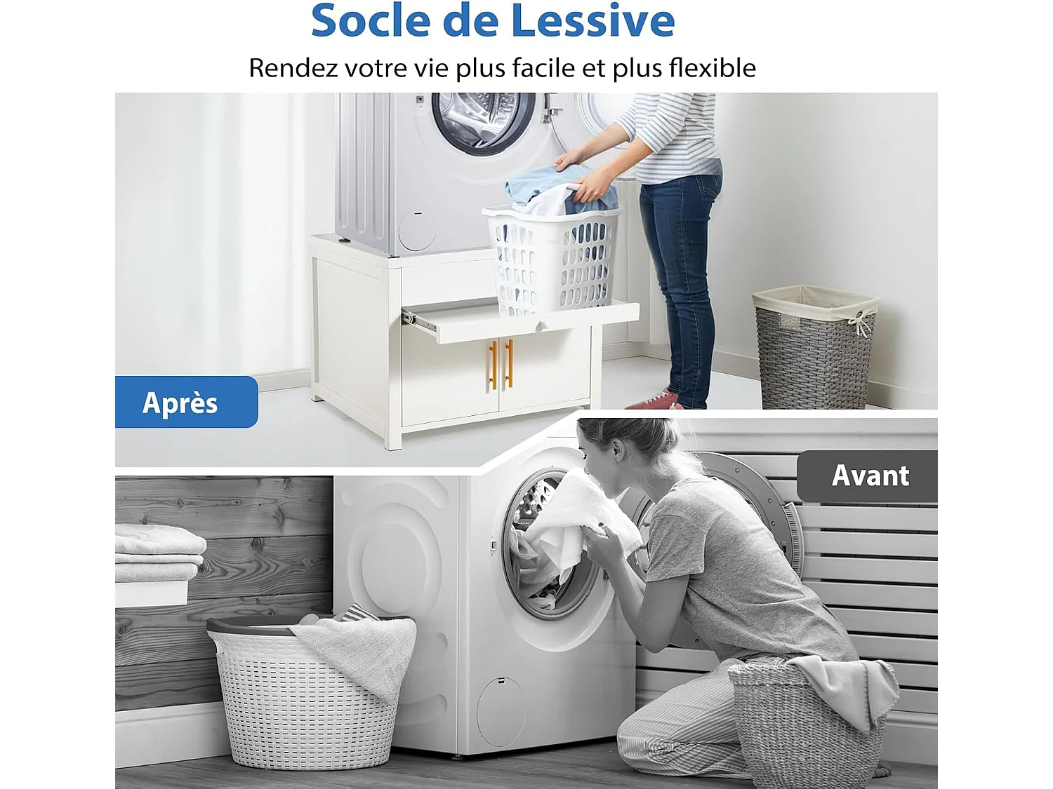 YODOLLA Support Machine à Laver 73x73x58 cm - Métal, Charge 320kg - avec Tiroir et Placard, Pieds Antidérapants - Blanc