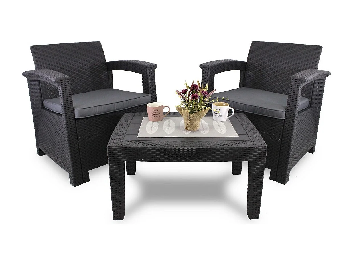 Tuinset KALVOR 2 zitplaatsen antraciet met lage tafel en stoelen