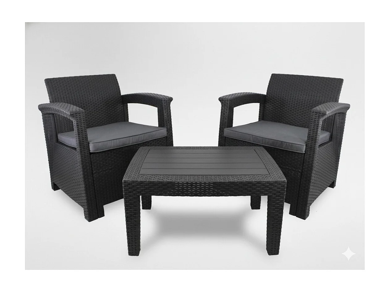 Tuinset KALVOR 2 zitplaatsen antraciet met lage tafel en stoelen
