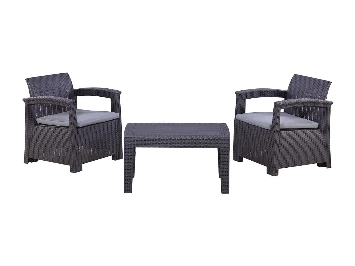 Tuinset KALVOR 2 zitplaatsen antraciet met lage tafel en stoelen