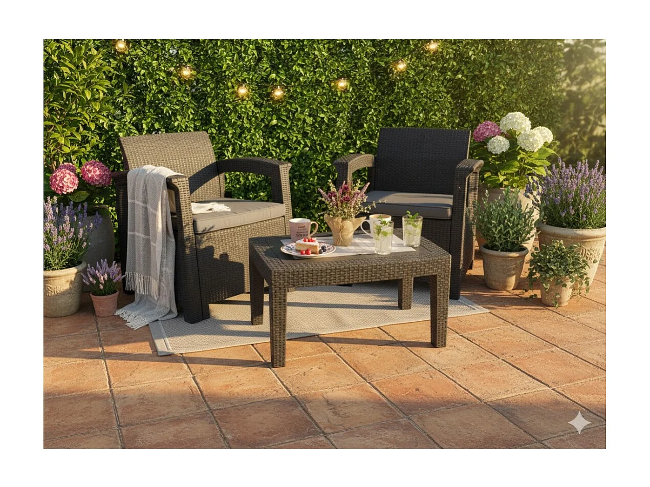 Tuinset KALVOR 2 zitplaatsen antraciet met lage tafel en stoelen